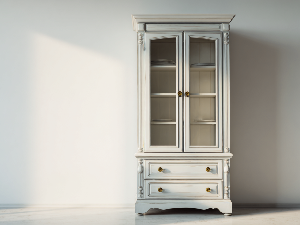 Librerie in legno con ante in vetro 90x42x210 cm - bianco crema  - Design in stile classico - Adatto per ufficio