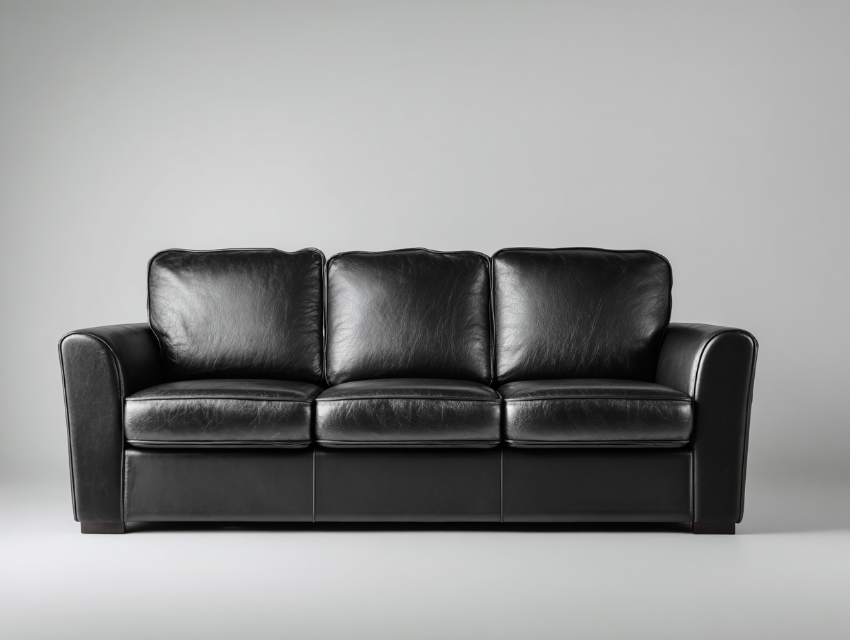Divani a 3 posti in pelle nera per soggiorno 215x92x88 cm - stile moderno
