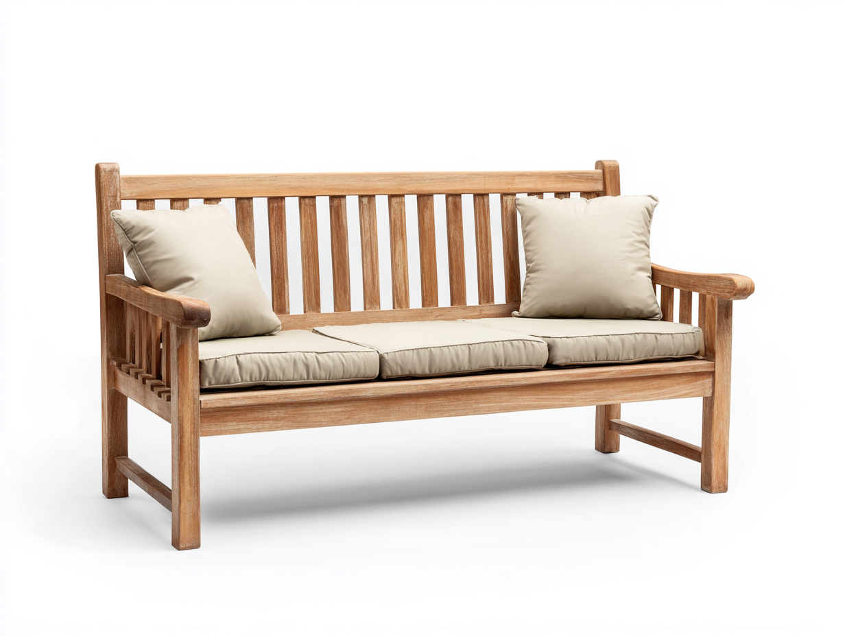 Panche da giardino in legno massello con cuscini beige 165x68x92 cm per esterno - design naturale moderno