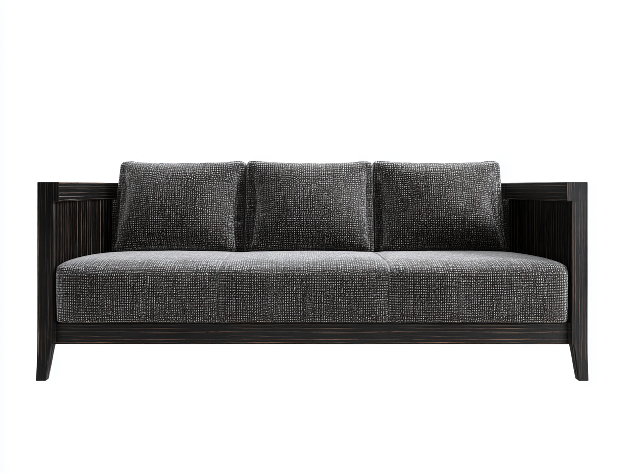 Divani a 3 posti in tessuto grigio scuro con struttura in legno nero per soggiorno 214x88x79 cm - stile minimal contemporaneo