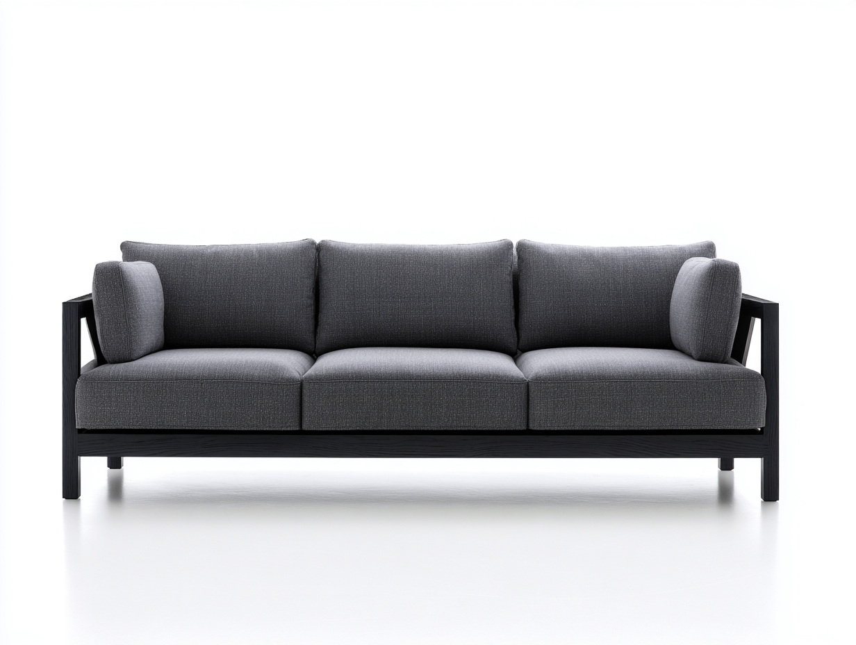 Divani a 3 posti in tessuto grigio scuro con struttura in legno nero per soggiorno 220x88x82 cm - stile minimal moderno