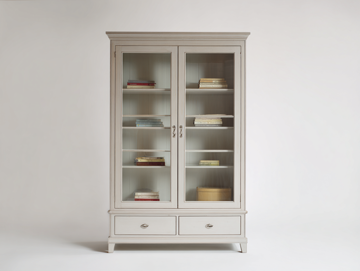 Librerie in legno con ante in vetro 110x45x220 cm - bianco crema - stile classico Adatto per ufficio