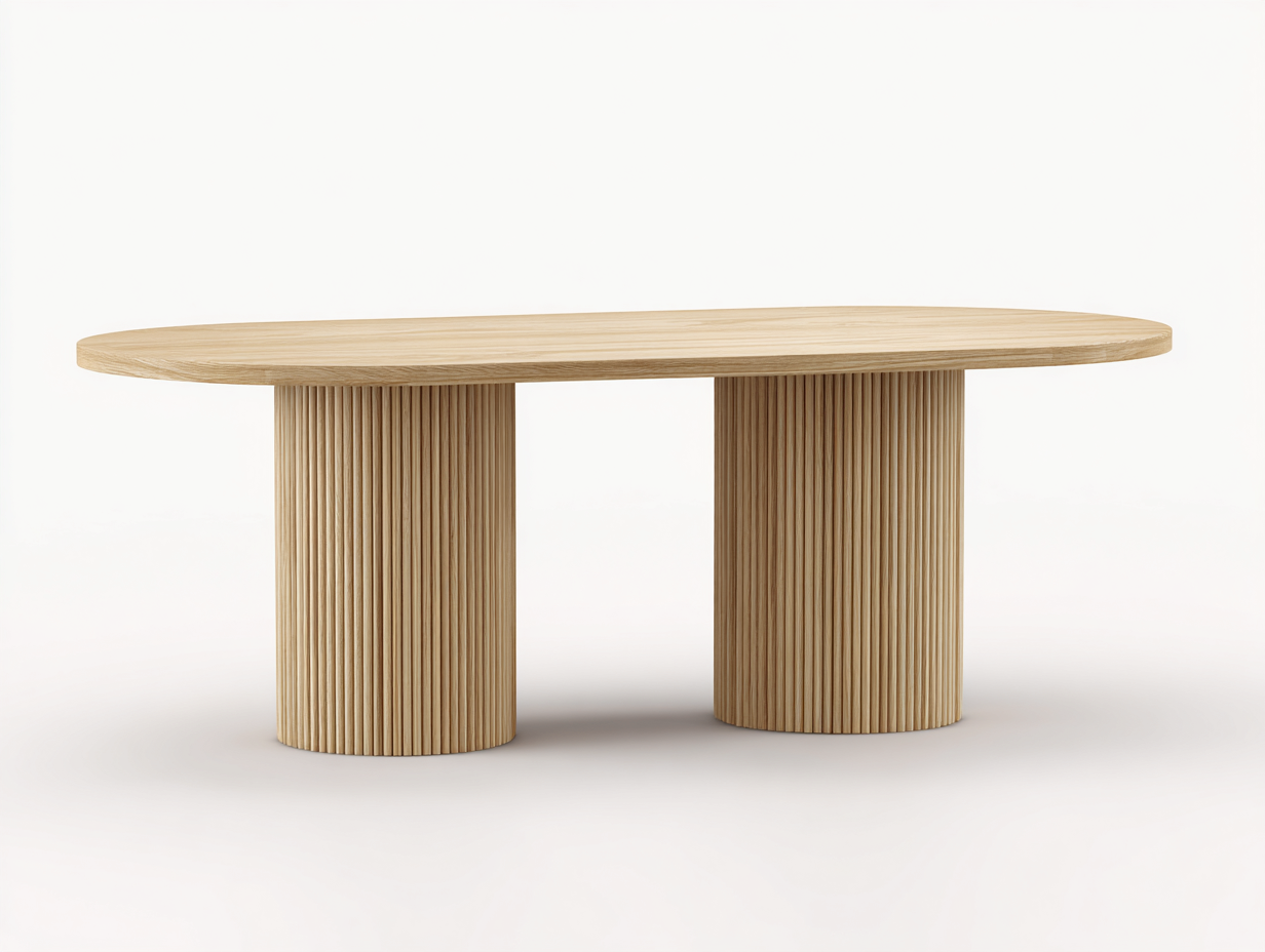 Tavolo da giardino in legno 220x100x75 cm rovere chiaro - piano ovale con base scanalata per esterno