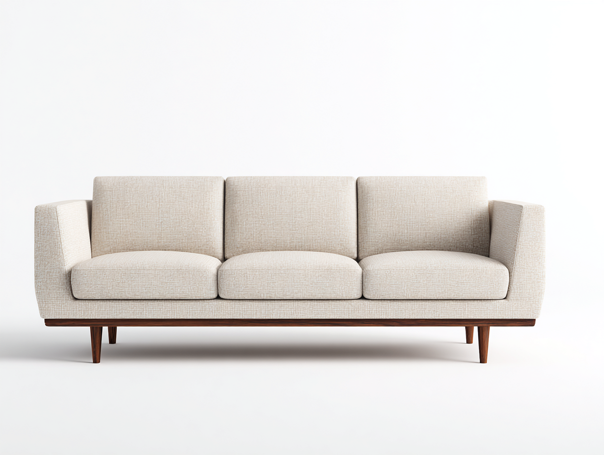 Divani a 3 posti in tessuto beige con gambe in legno per soggiorno 224x92x84 cm - design nordico moderno