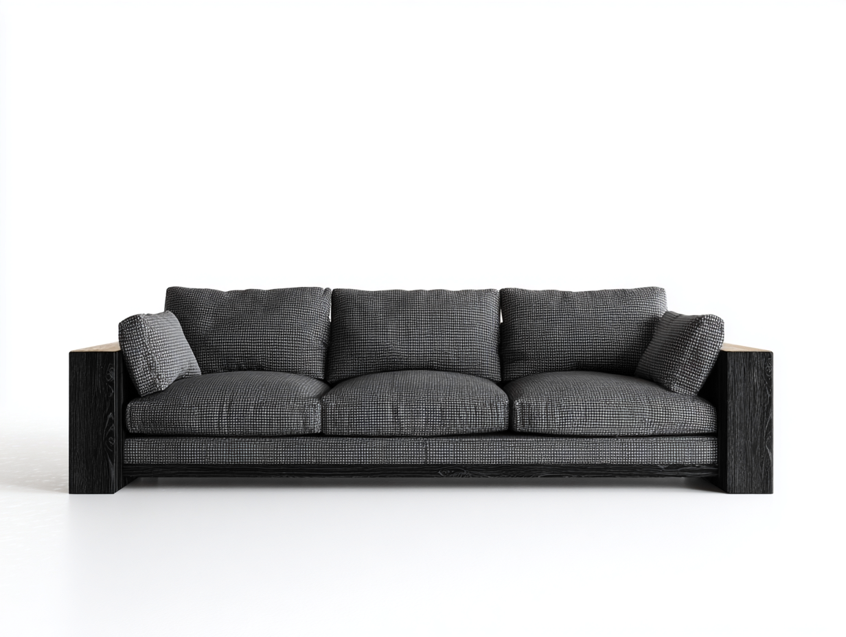 Divani a 3 posti in tessuto grigio antracite con struttura in legno nero per soggiorno 230x92x80 cm - design contemporaneo