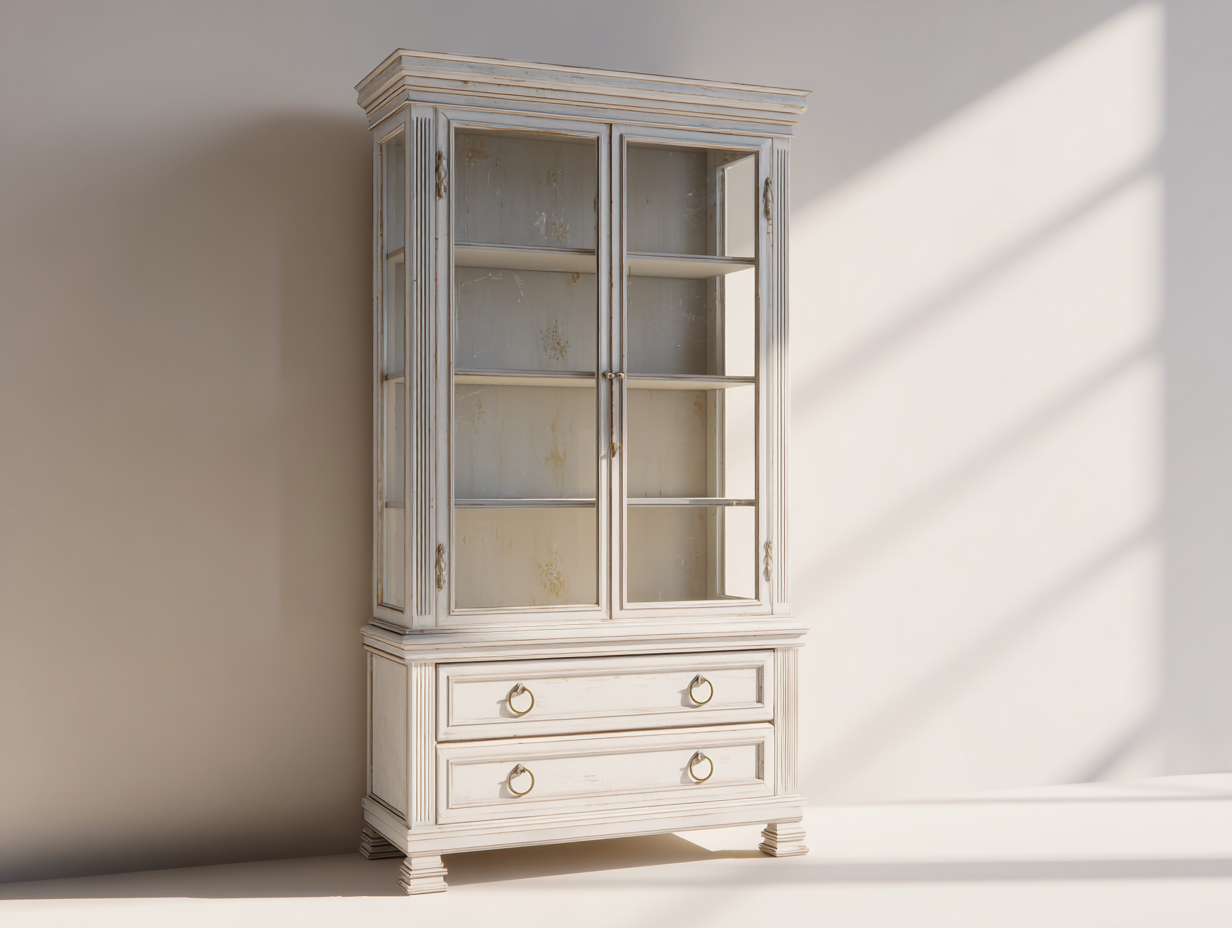 Librerie in legno e vetro 100x40x190 cm bianco anticato - stile classico per soggiorno