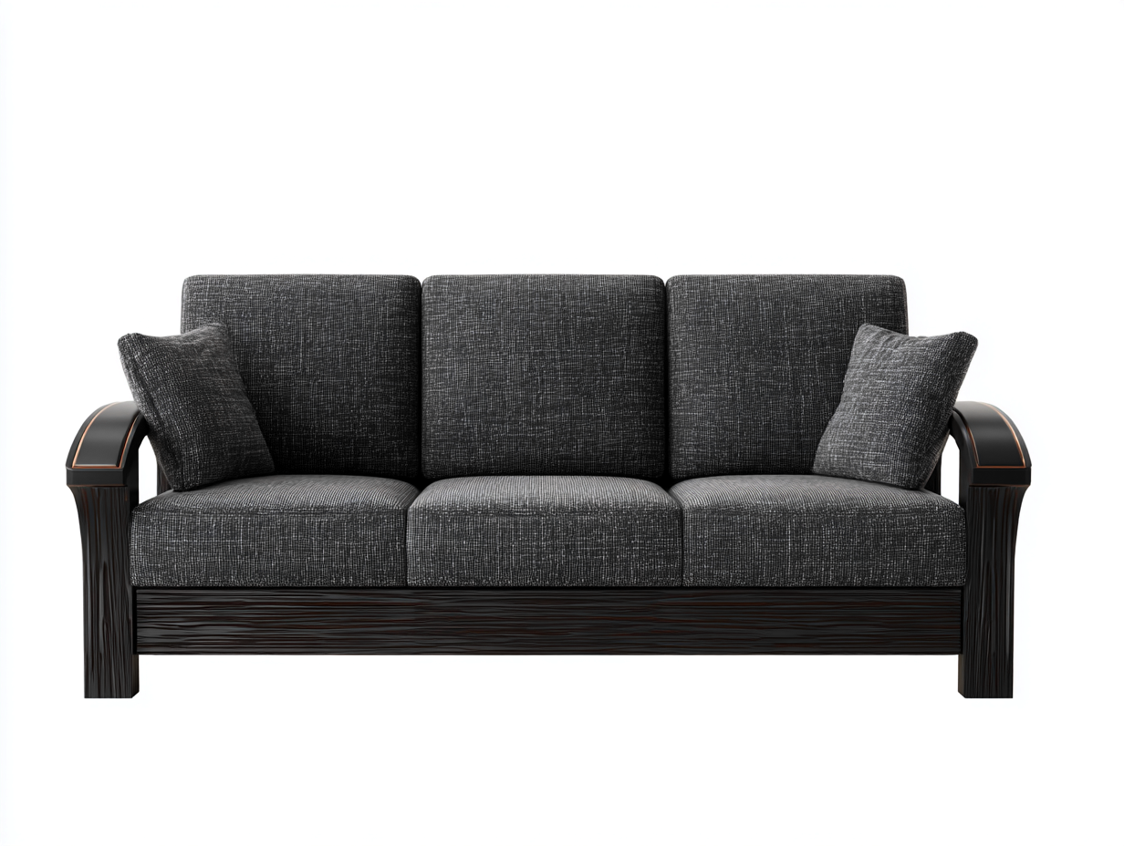 Divani a 3 posti in tessuto grigio scuro con struttura in legno nero per soggiorno 208x86x84 cm - design moderno elegante