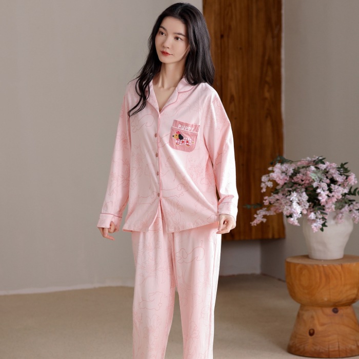 In-Stock Women's Pure Cotton Pajama Set: New Autumn Long-Sleeve & Long-Pant Loungewear (Suitable for Casual Wear)
