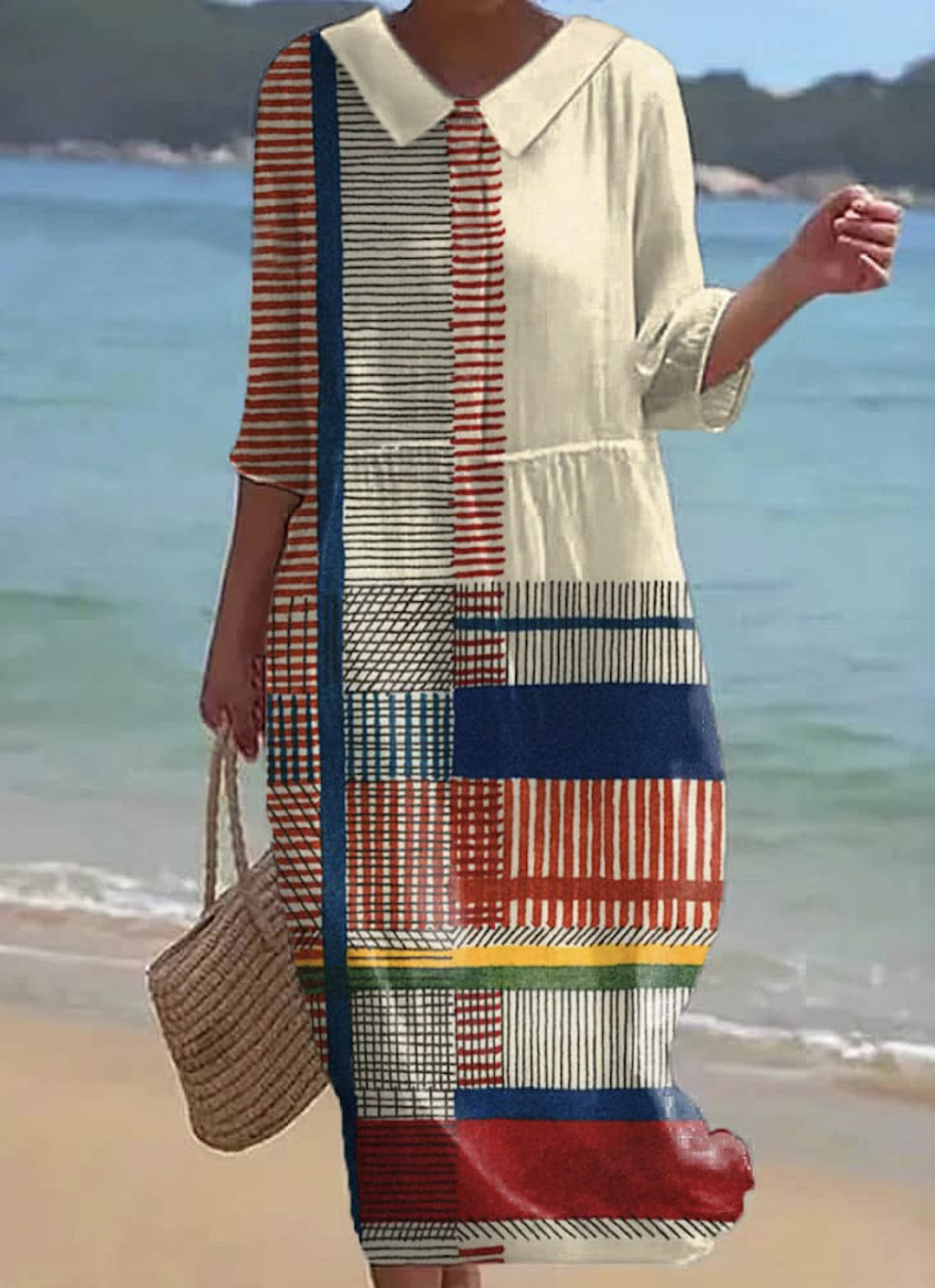 Cotton Casual Geometric Dress