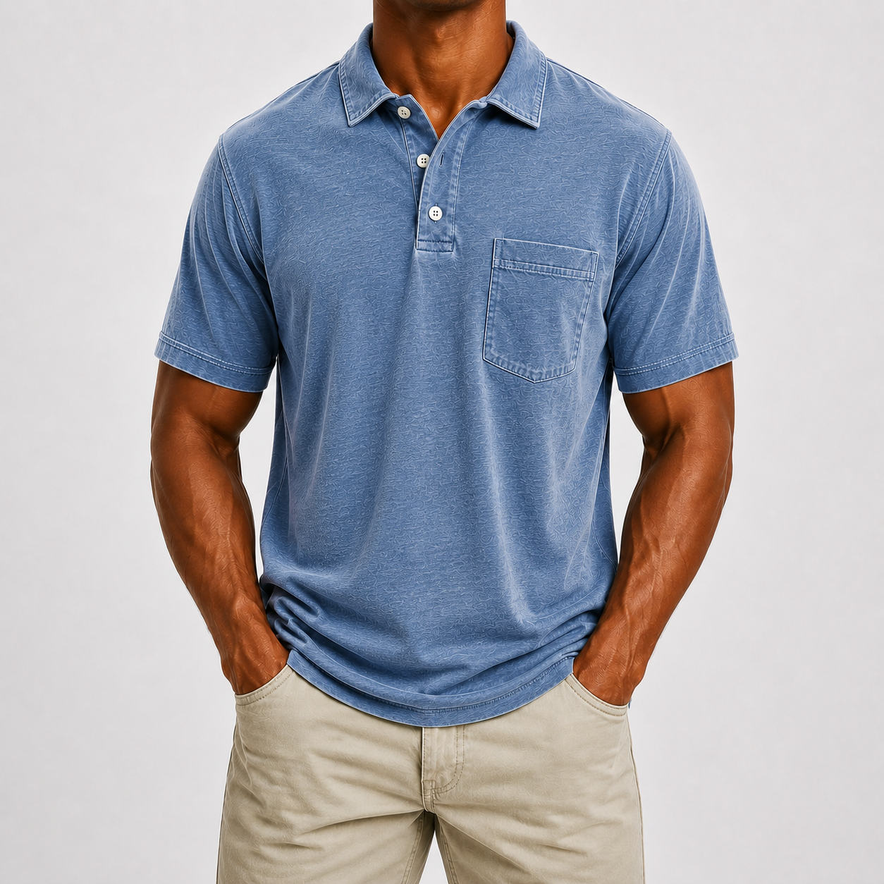 Limited Deal 8-Pack Men's Washed Cotton Blend Pocket Polo Shirts, Lightweight Breathable 3-Button Relaxed Fit