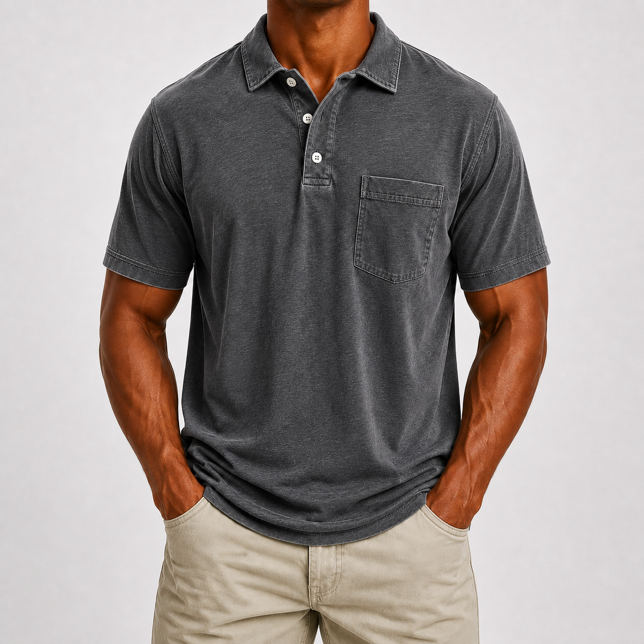 Limited Deal 8-Pack Men's Washed Cotton Blend Pocket Polo Shirts, Lightweight Breathable 3-Button Relaxed Fit