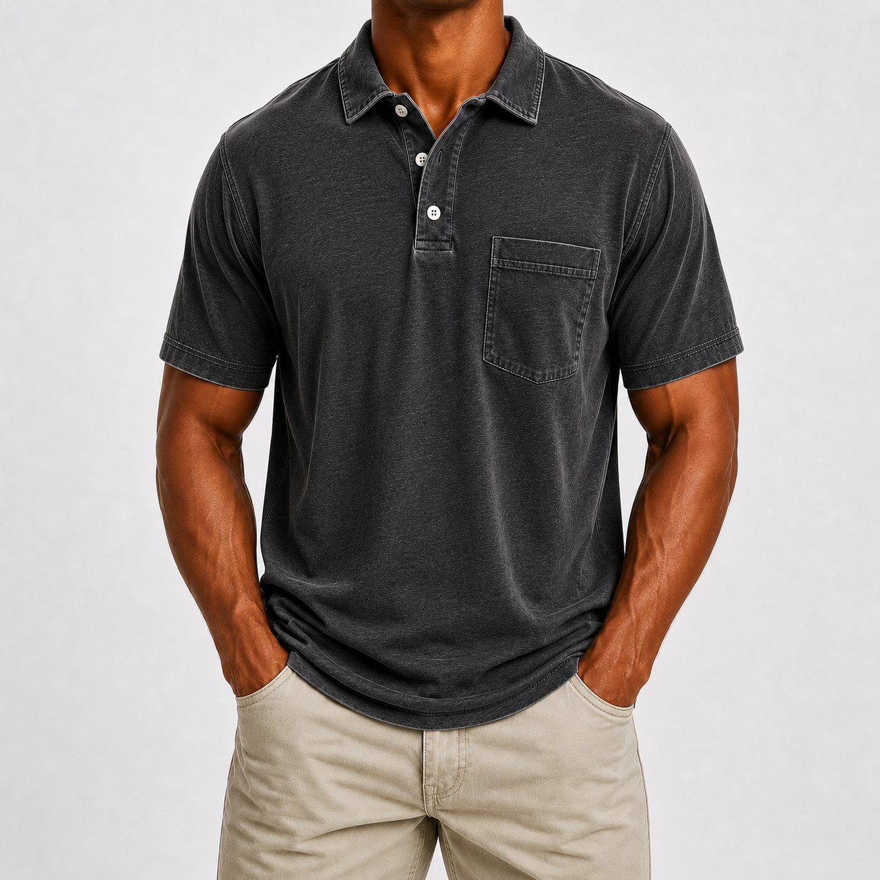 Limited Deal 8-Pack Men's Washed Cotton Blend Pocket Polo Shirts, Lightweight Breathable 3-Button Relaxed Fit