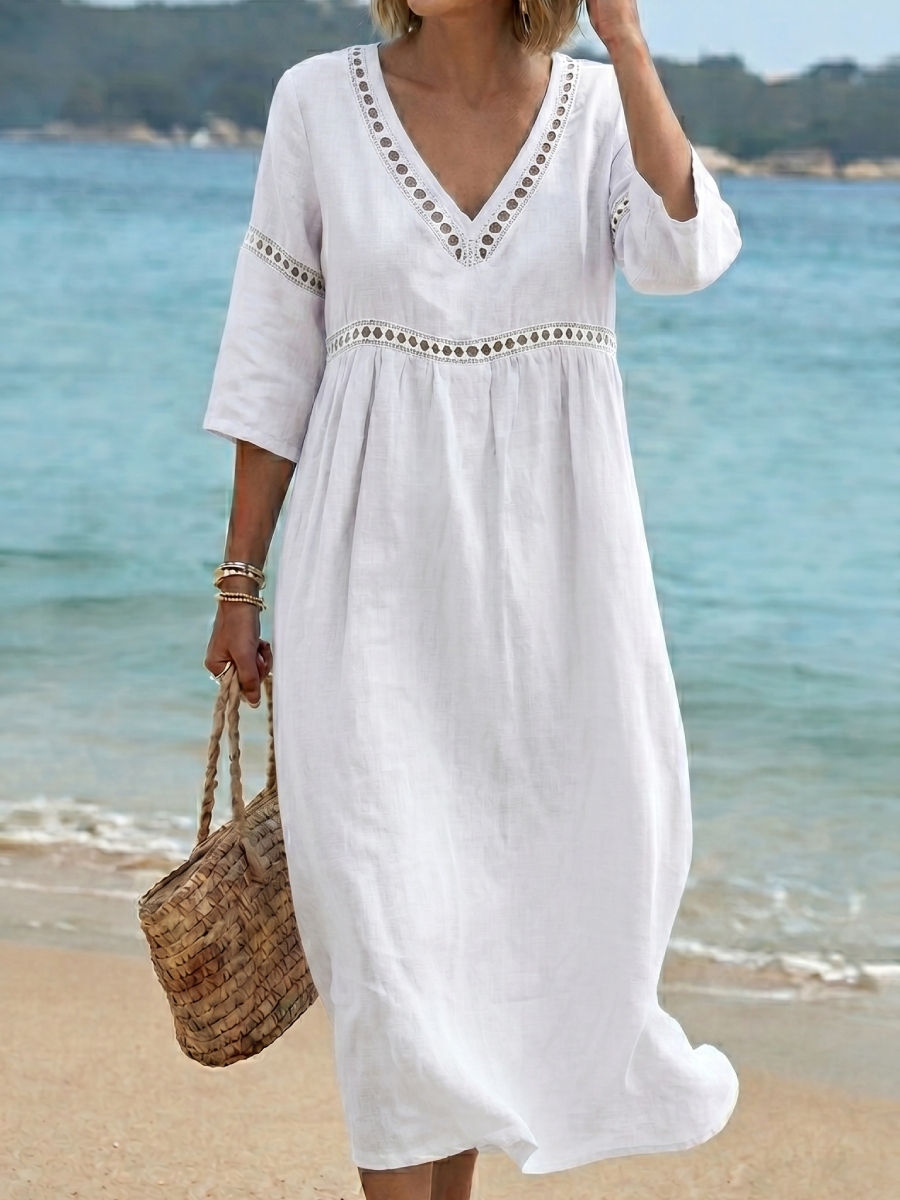 Neuheiten🔥 Einfarbiges Retro-Freizeitkleid für Damen aus Baumwolle im stilvollen Urlaubslook
