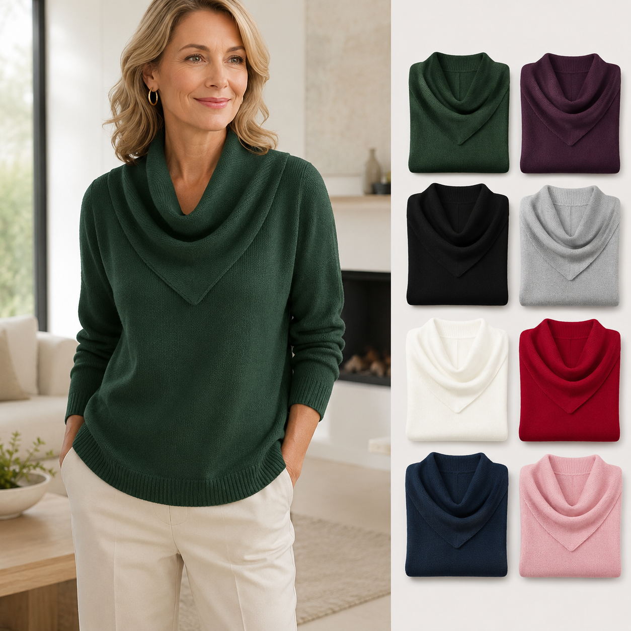 🔥Eleganter Retro-Pullover mit weichem Dreiecksausschnitt in Unifarben