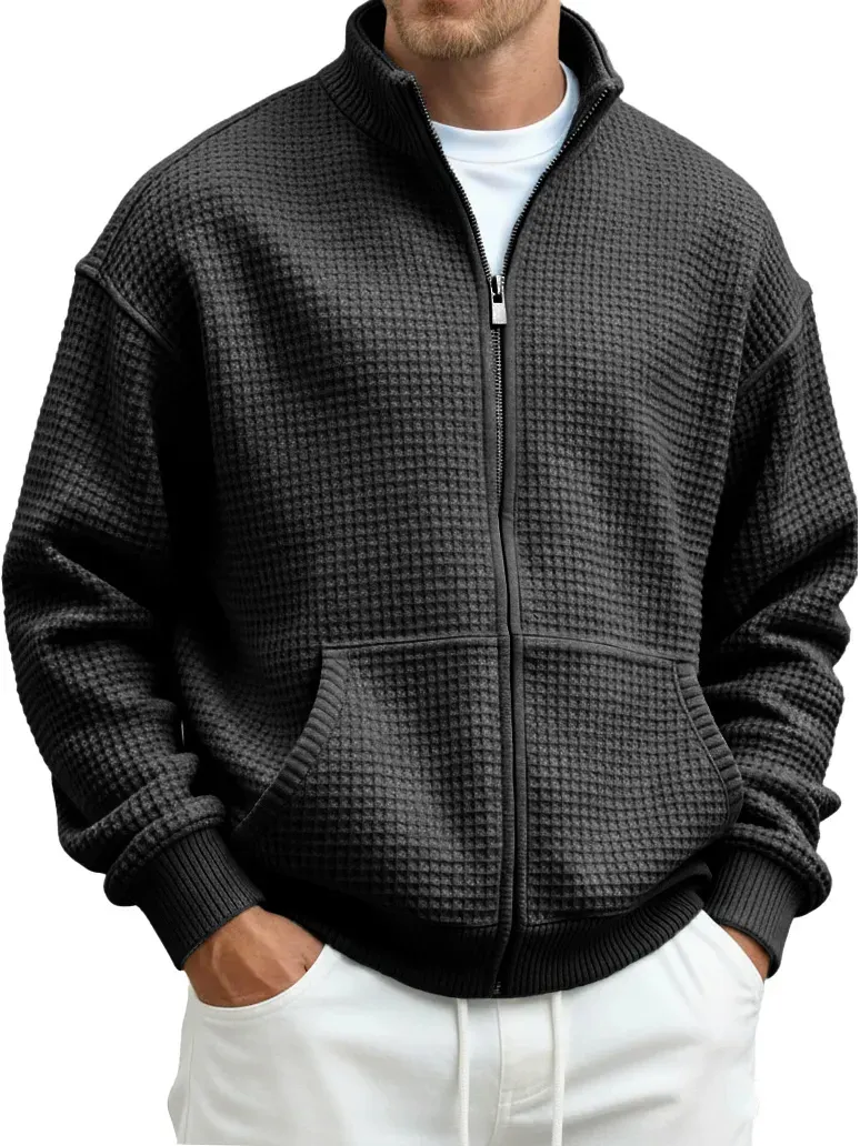 ⏰Saisonaler Abverkauf🔥Herren-Sweatshirt aus Waffelpiqué mit Stehkragen und Tasche