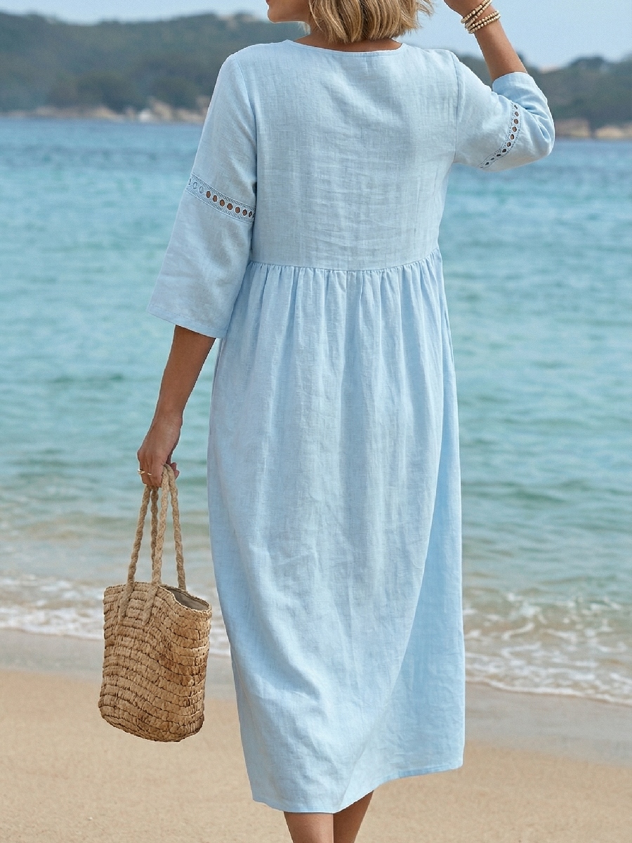 Neuheiten🔥 Einfarbiges Retro-Freizeitkleid für Damen aus Baumwolle im stilvollen Urlaubslook