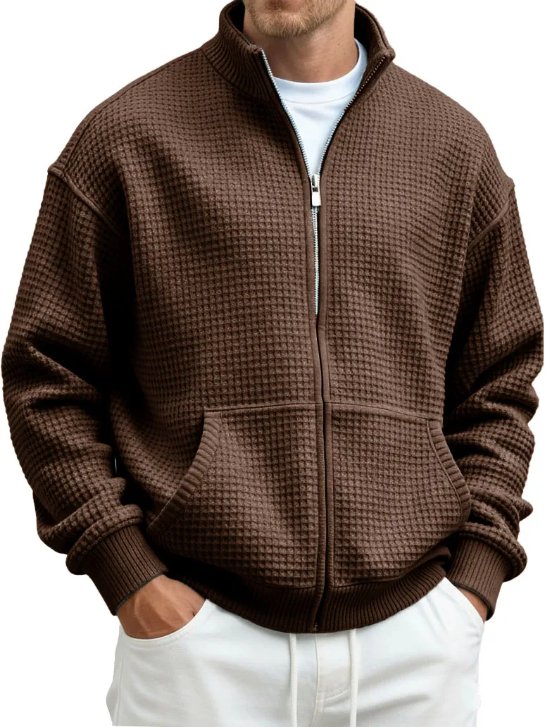 ⏰Saisonaler Abverkauf🔥Herren-Sweatshirt aus Waffelpiqué mit Stehkragen und Tasche