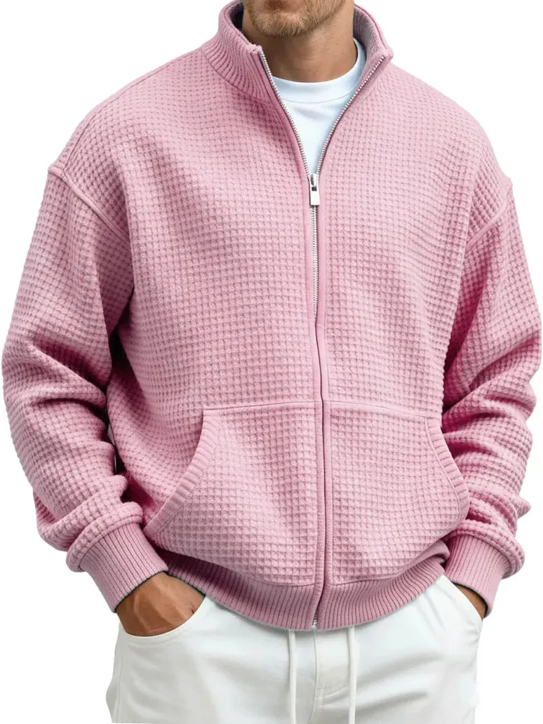 ⏰Saisonaler Abverkauf🔥Herren-Sweatshirt aus Waffelpiqué mit Stehkragen und Tasche