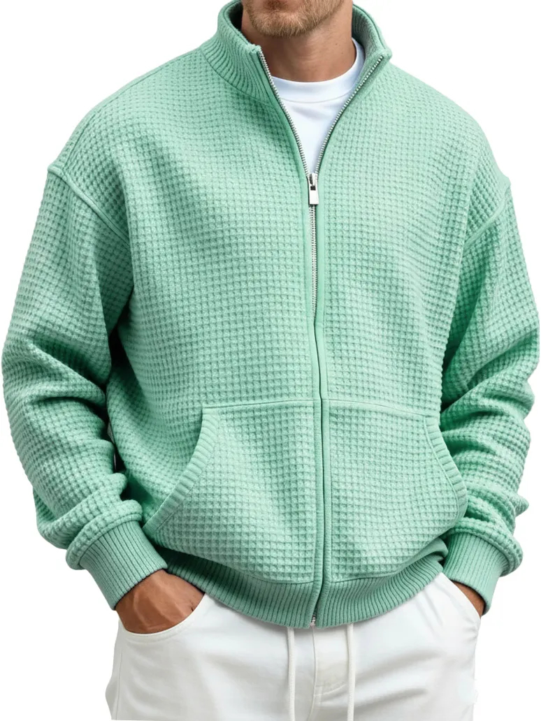 ⏰Saisonaler Abverkauf🔥Herren-Sweatshirt aus Waffelpiqué mit Stehkragen und Tasche