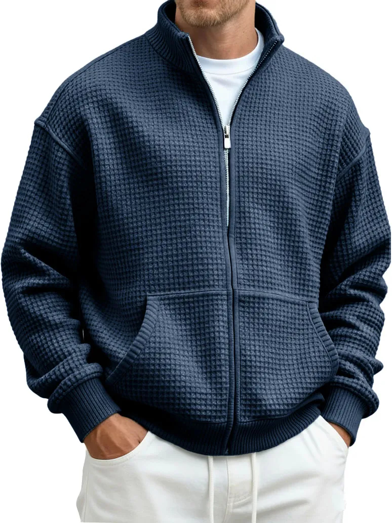 ⏰Saisonaler Abverkauf🔥Herren-Sweatshirt aus Waffelpiqué mit Stehkragen und Tasche