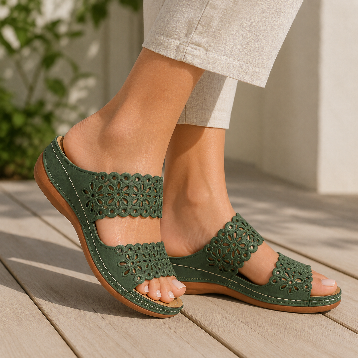 Vintage-Slipper-Sandalen mit flachem Absatz im schlichten Design