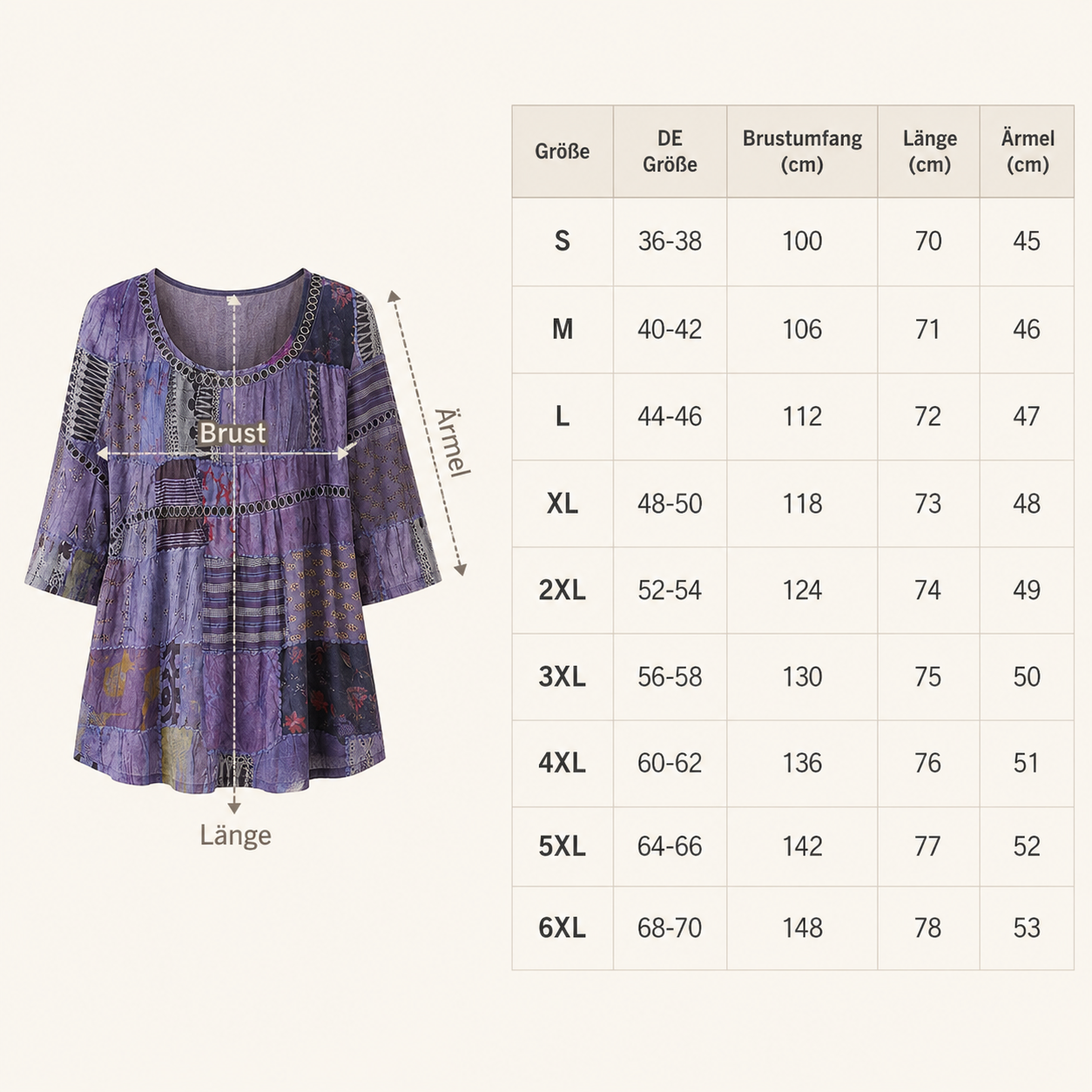 Women's Vintage Patchwork Art Print Flowy Linen Blend Casual Tops