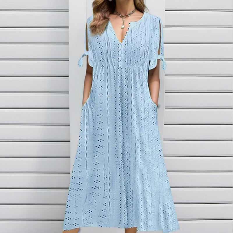 ⏰Letzter Tag im Angebot: 50 % Rabatt!💃 Elegantes, einfarbiges Damenkleid mit V-Ausschnitt und Cut-outs.