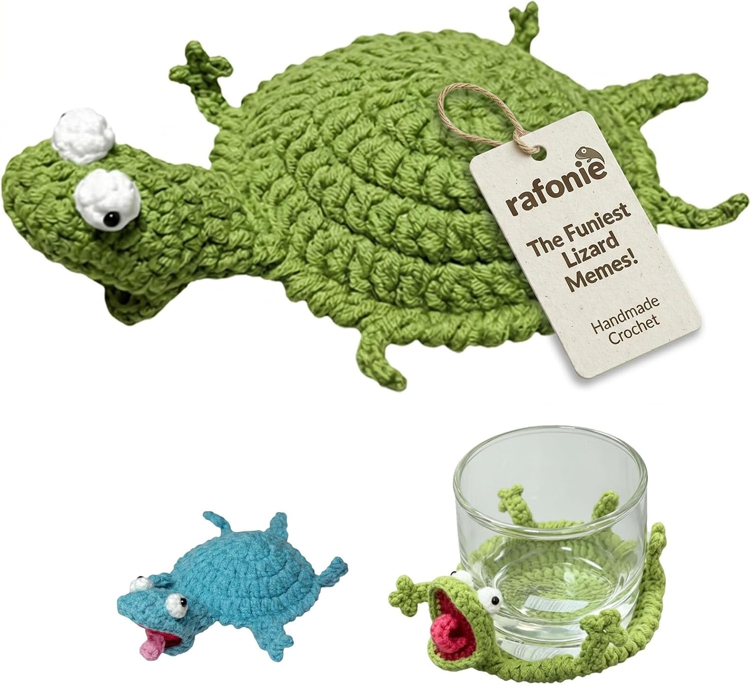 Grüner gehäkelter Gecko-Untersetzer