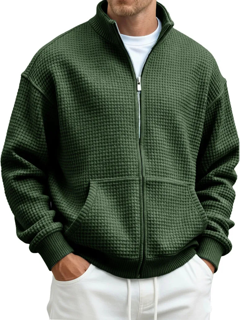 ⏰Saisonaler Abverkauf🔥Herren-Sweatshirt aus Waffelpiqué mit Stehkragen und Tasche