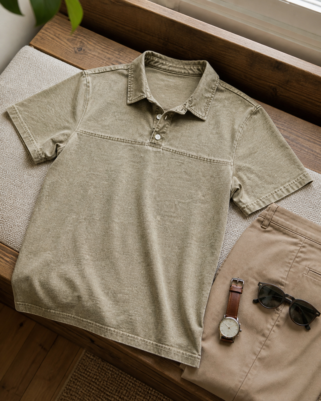 Wochenend-Look mit dem Herren-Sommer-Set in Khaki