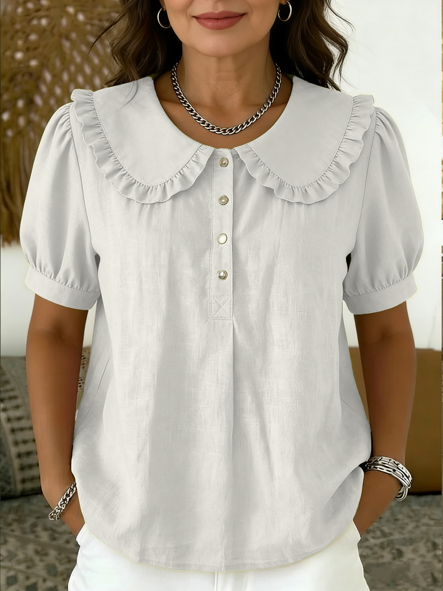Clearance Sale🔥 Casual Peter Pan collar cotton-linen blend polo shirt