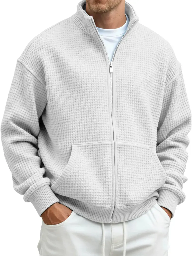 ⏰Saisonaler Abverkauf🔥Herren-Sweatshirt aus Waffelpiqué mit Stehkragen und Tasche