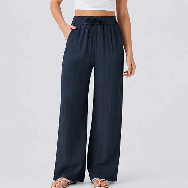 Lässige, weit geschnittene Baggy-Hose mit hoher Taille, Kordelzug und Taschen im Leinen-Look