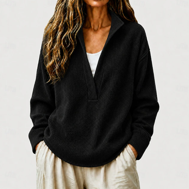 🔥Damen-Kapuzenpullover aus Waffelstrick mit Kordelzug, 3/4-Fledermausärmeln, Oversize-Schnitt und kurzem Schnitt