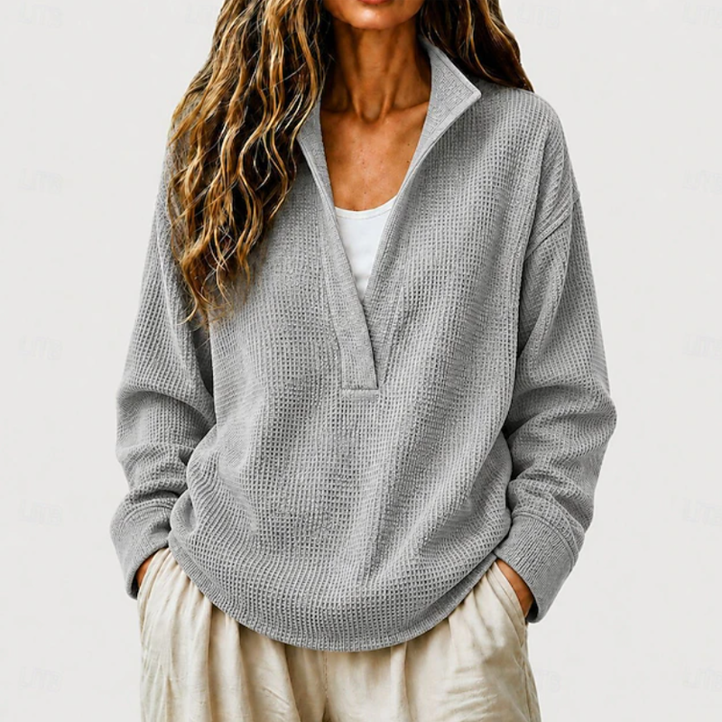 🔥Damen-Kapuzenpullover aus Waffelstrick mit Kordelzug, 3/4-Fledermausärmeln, Oversize-Schnitt und kurzem Schnitt