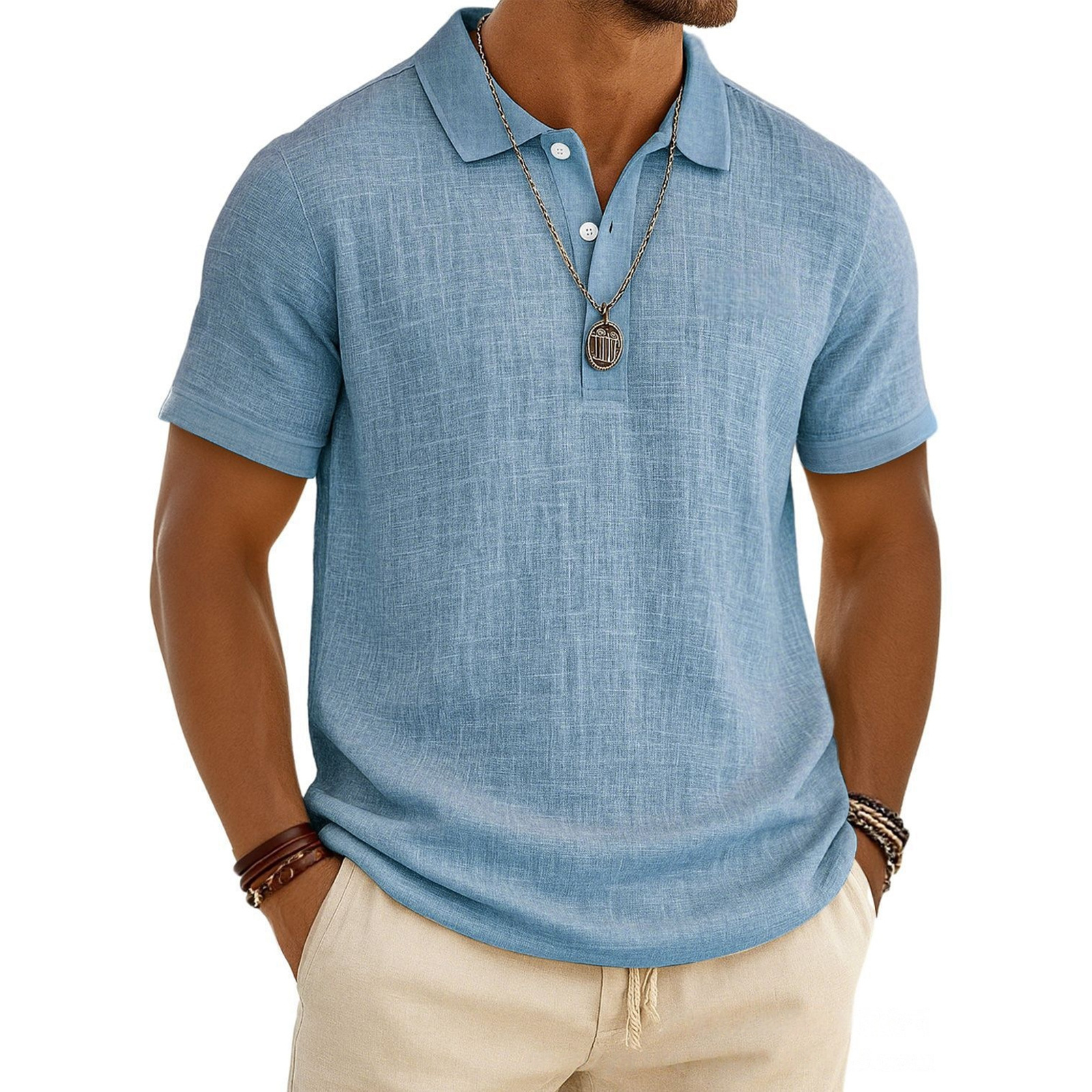 Herren Polo-Shirt aus Leinenmischung – Atmungsaktives Kurzarmshirt für Sommer und Freizeit