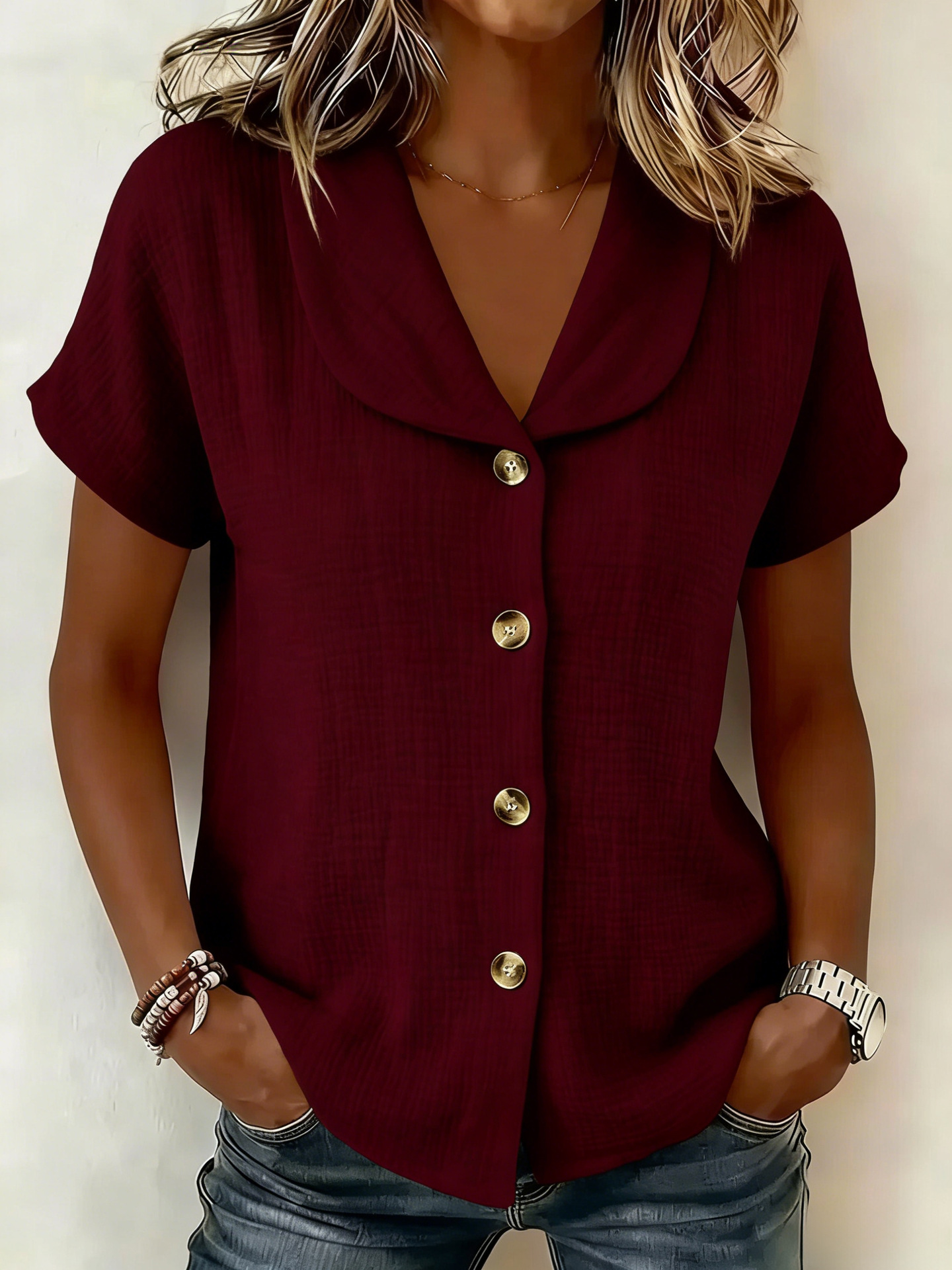 Nouvelle chemise décontractée et simple en coton et lin ornée de boutons
