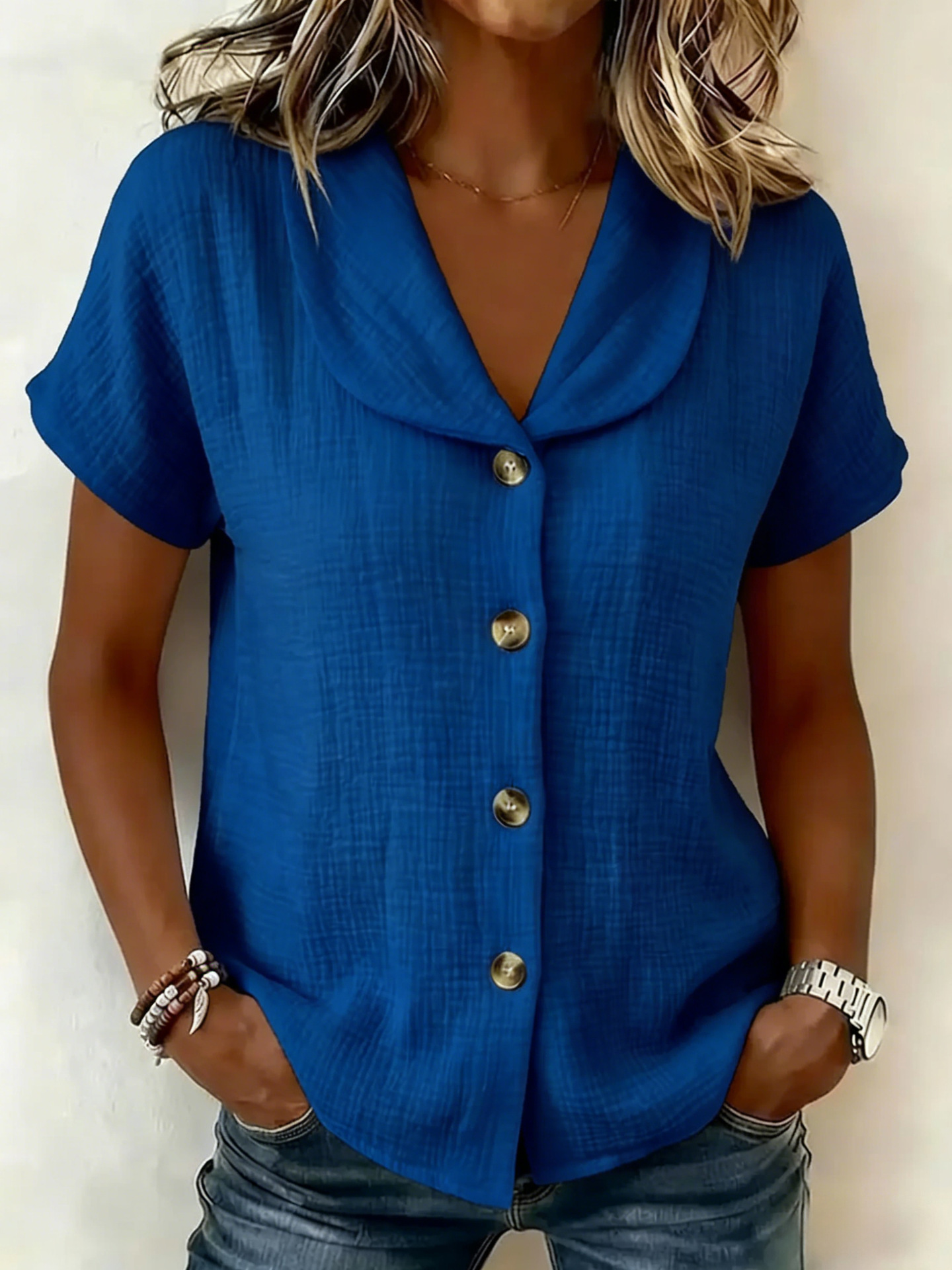 Nouvelle chemise décontractée et simple en coton et lin ornée de boutons