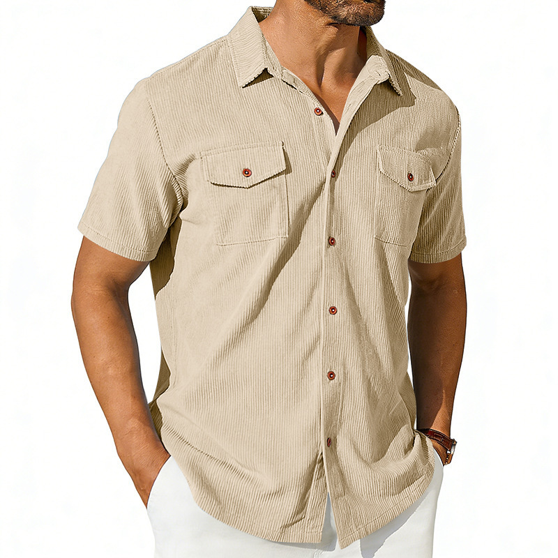 Men's Outdoor Loose Lapel Workwear Casual Corduroy Short-Sleeved Shirt
