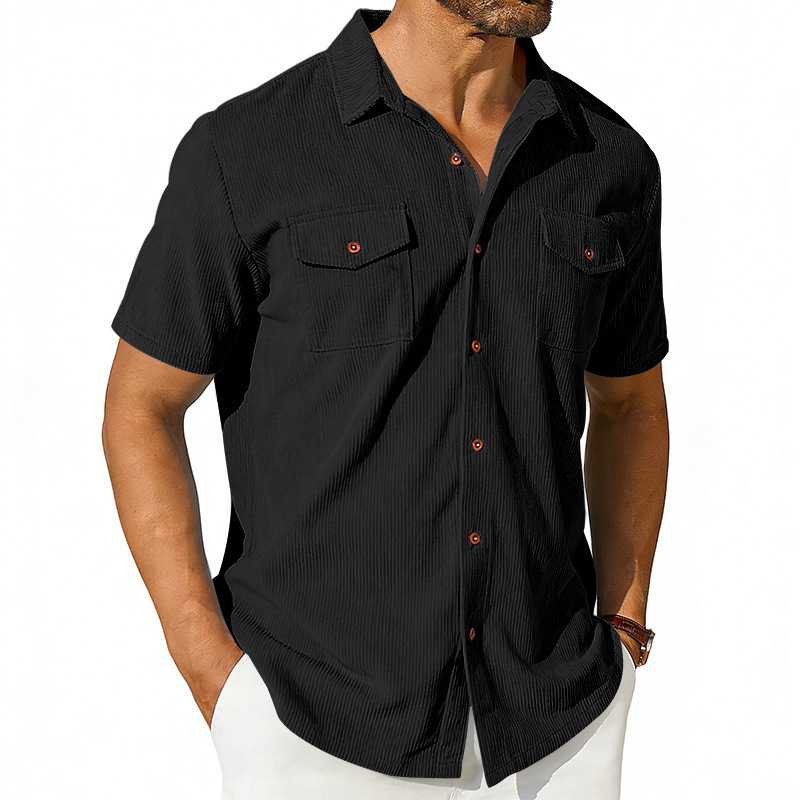 Men's Outdoor Loose Lapel Workwear Casual Corduroy Short-Sleeved Shirt