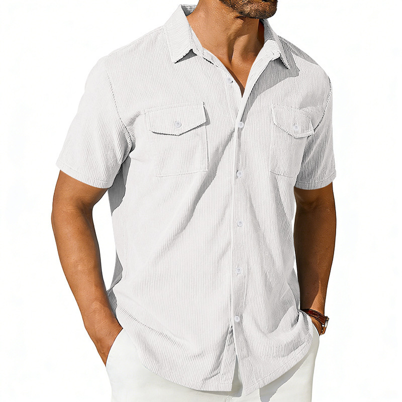 Men's Outdoor Loose Lapel Workwear Casual Corduroy Short-Sleeved Shirt