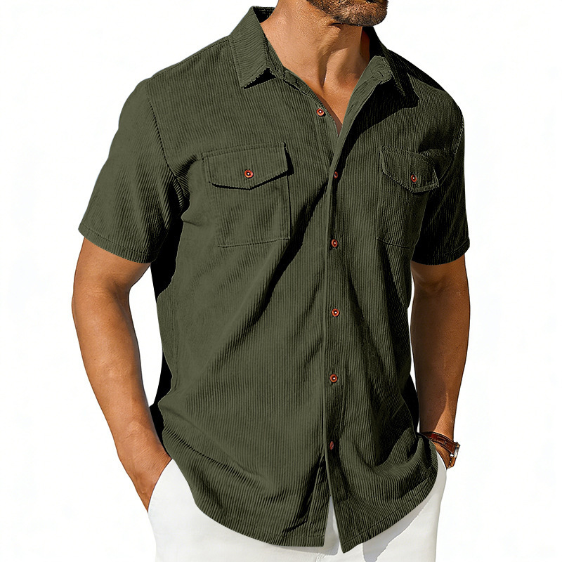 Men's Outdoor Loose Lapel Workwear Casual Corduroy Short-Sleeved Shirt