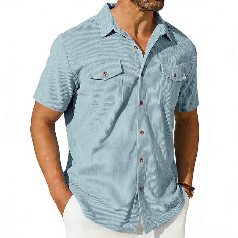 Men's Outdoor Loose Lapel Workwear Casual Corduroy Short-Sleeved Shirt