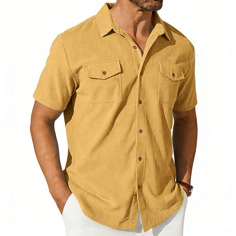 Men's Outdoor Loose Lapel Workwear Casual Corduroy Short-Sleeved Shirt