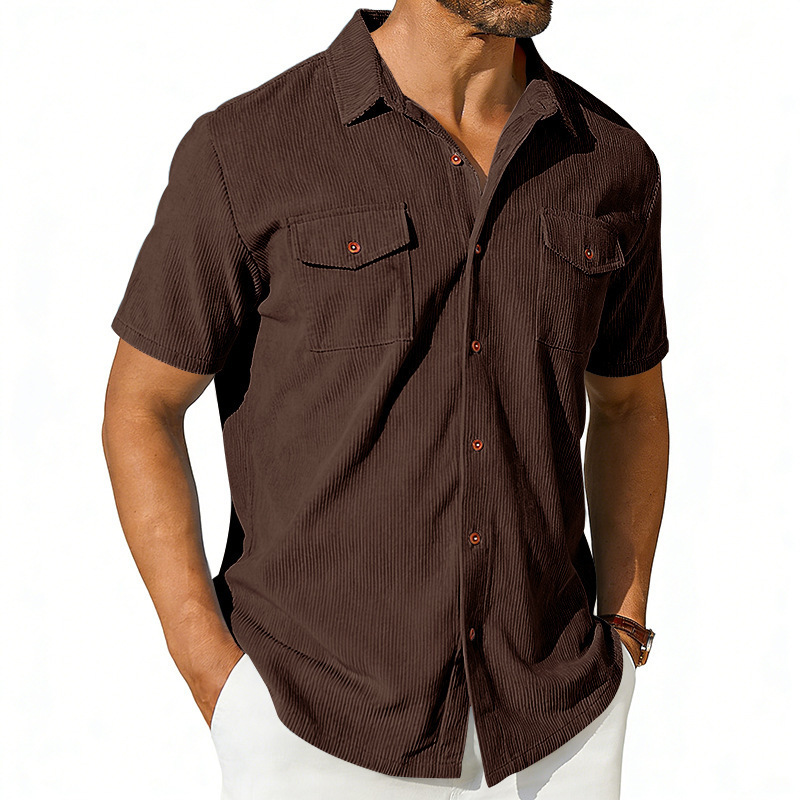 Men's Outdoor Loose Lapel Workwear Casual Corduroy Short-Sleeved Shirt