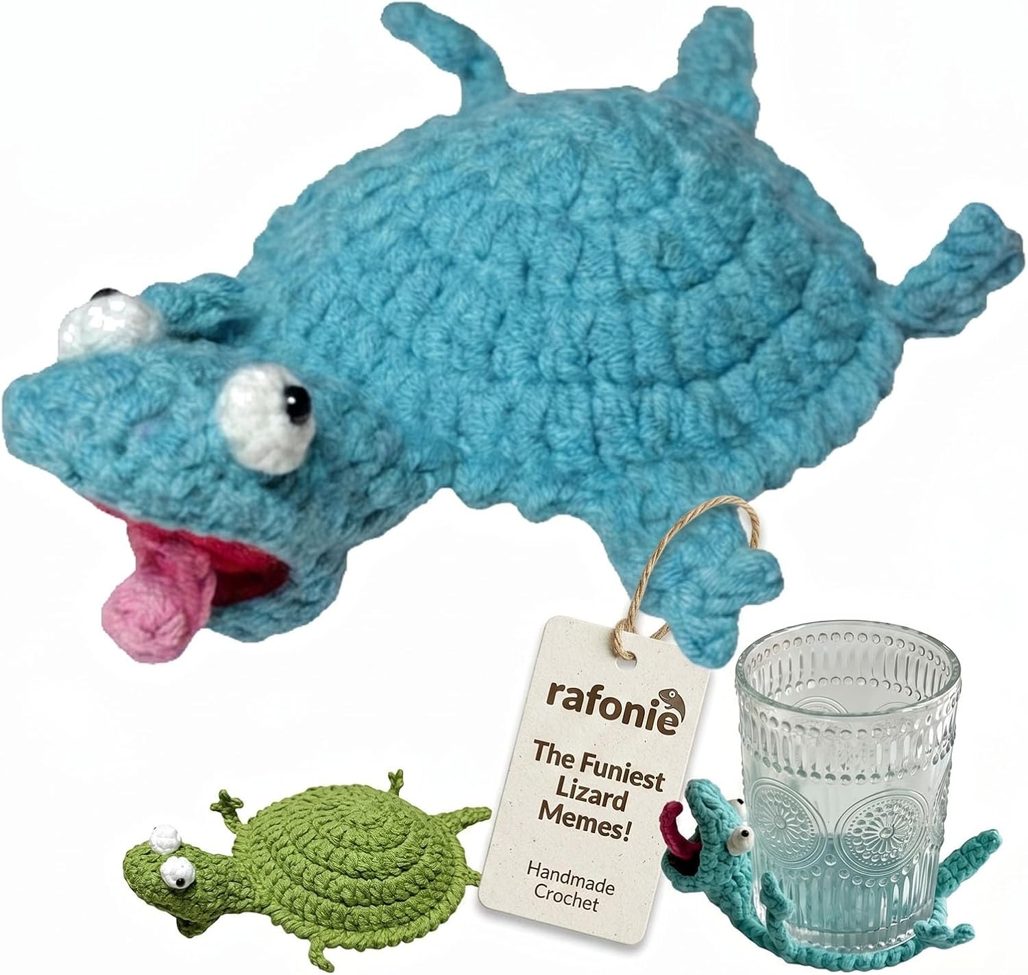 Blauer gehäkelter Gecko-Untersetzer