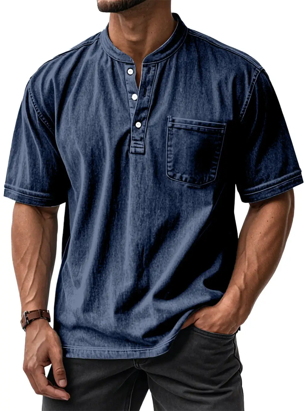Men's Soft Washed Denim Casual T-Shirt