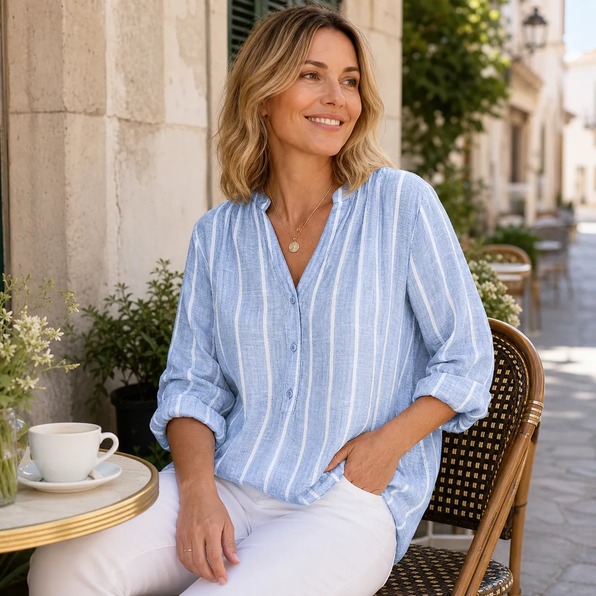 💫 Trend-Look | Leichte, gestreifte Bluse mit V-Ausschnitt