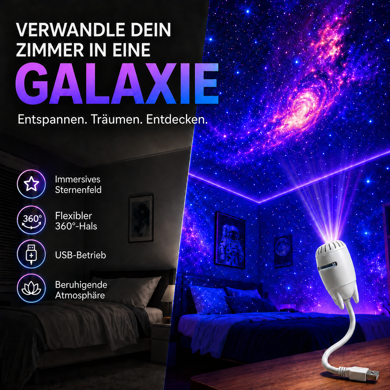 HD-Projektor mit deutscher Produktgrafik – Ansicht 1