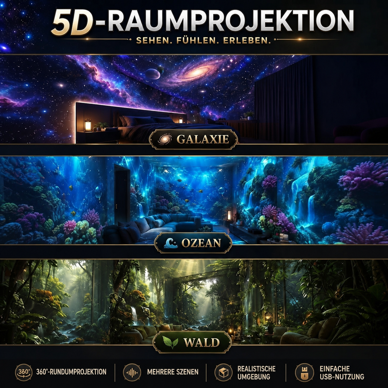 HD-Projektor mit deutscher Produktgrafik – Ansicht 2